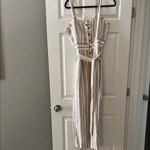 LOFT Striped Jumpsuit in Cream and Brown